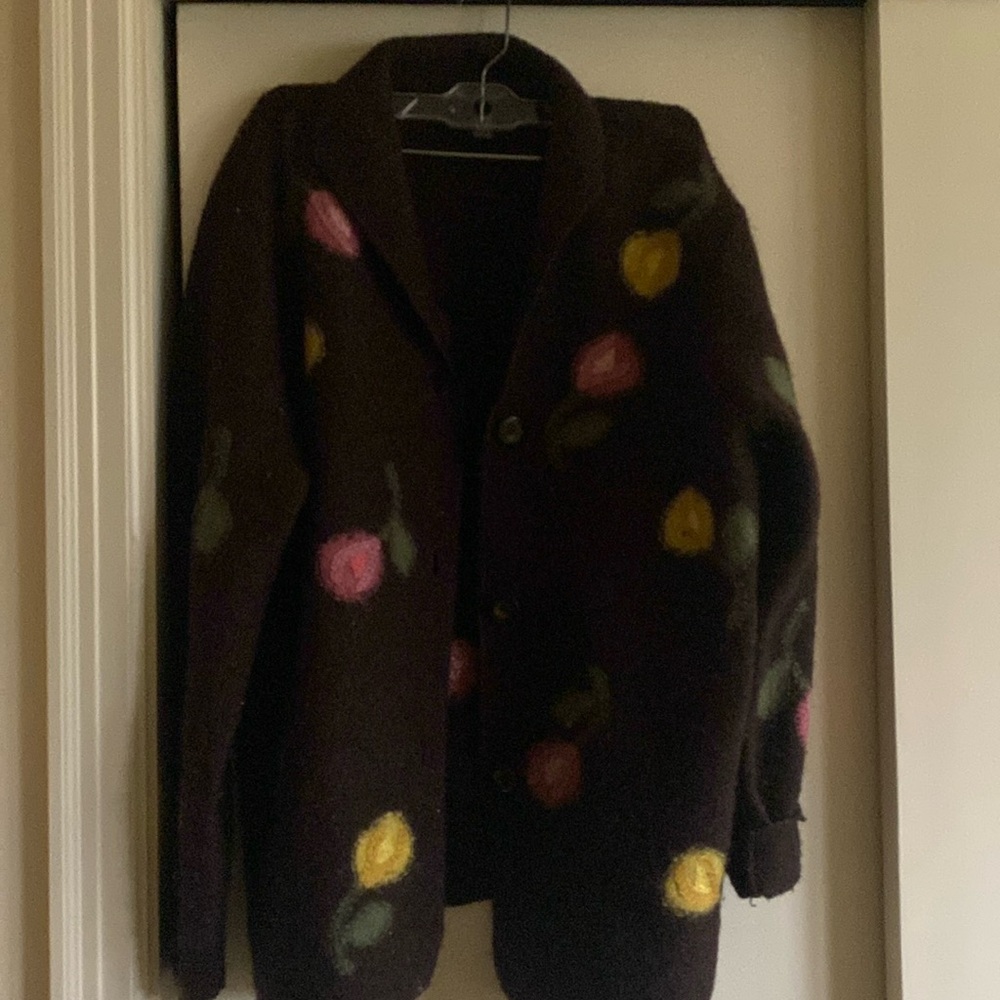 boiled wool sweater with flower leaf designs